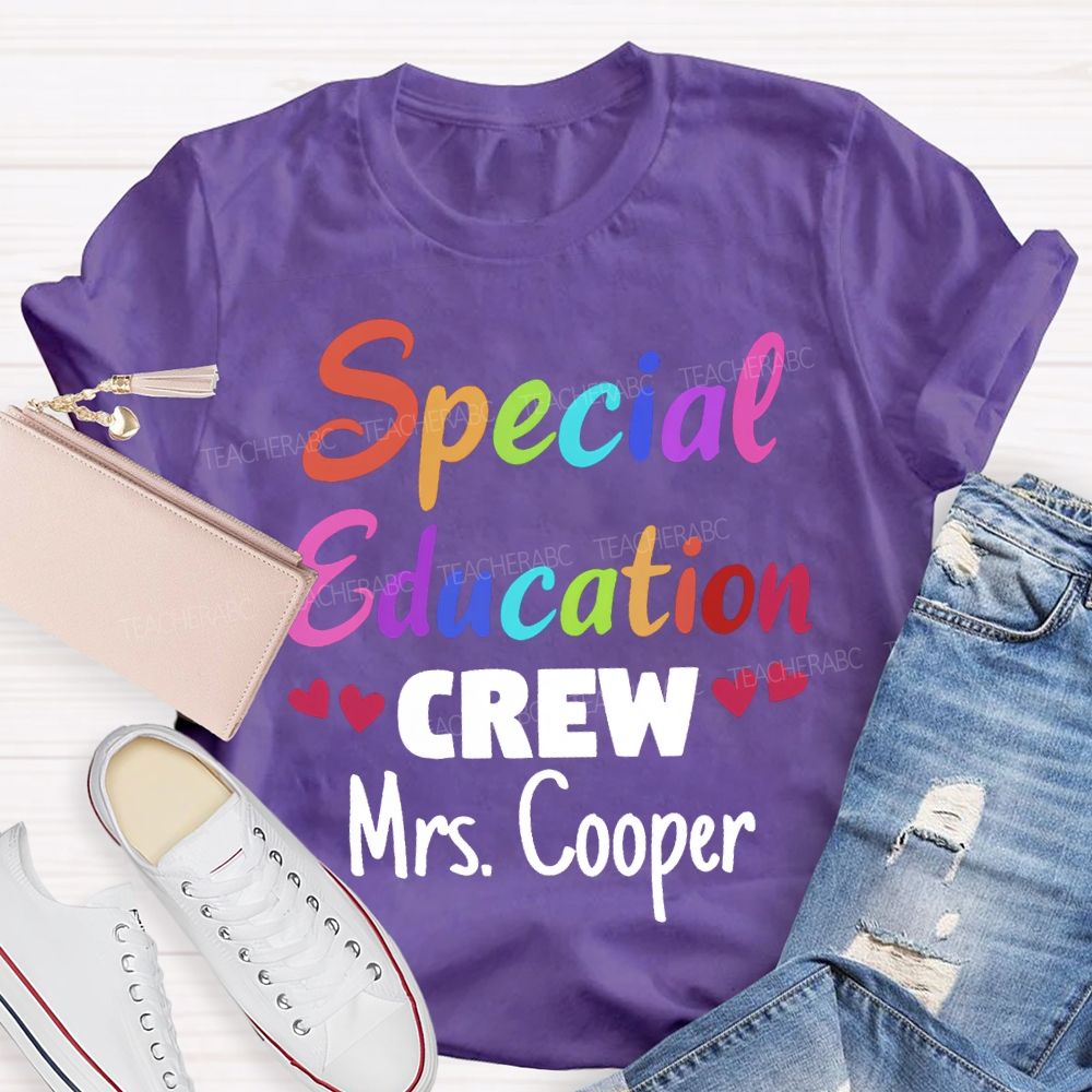 Personalized Name Special Education Crew And Little Peach Heart T-shirt