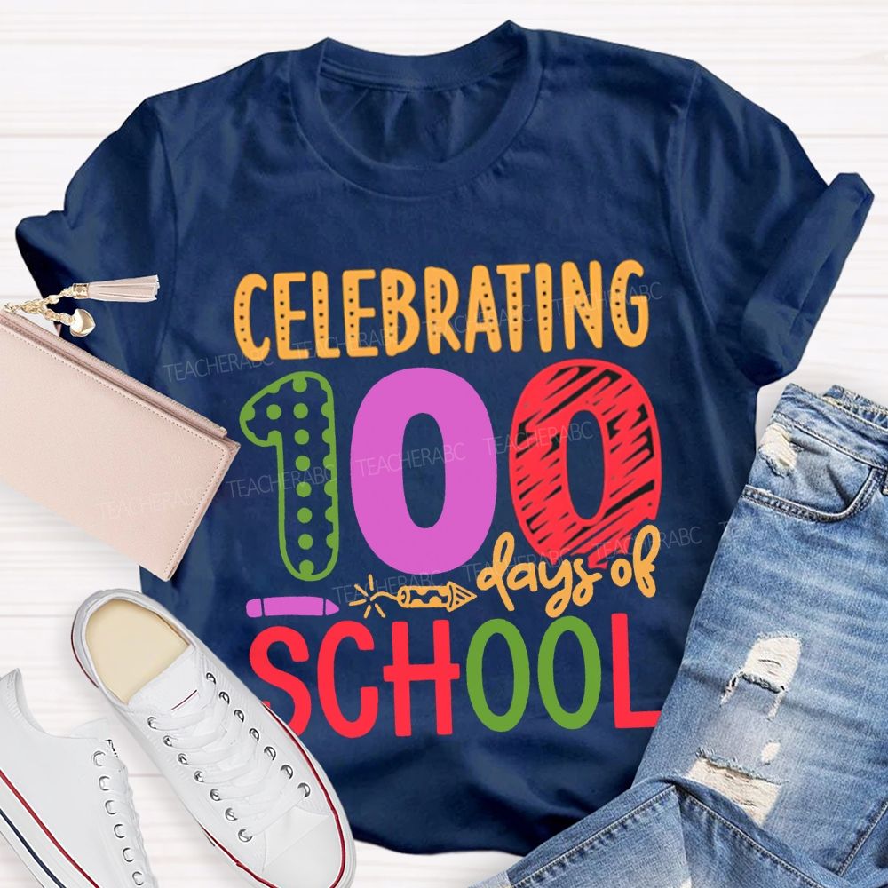 Celebrating 100 Days Of School Colored Fonts T-shirt