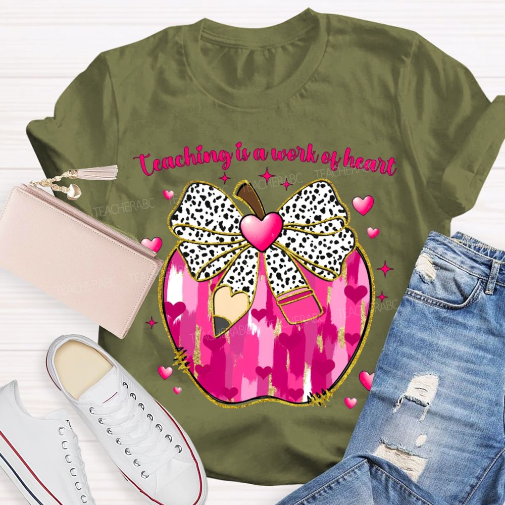 Teaching Is A Work Of Heart Polka Dot Bow And Tie-Dye Apple T-shirt