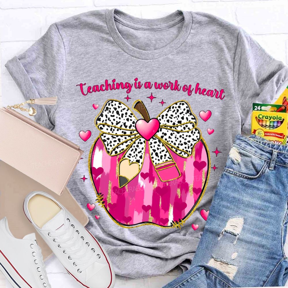 Teaching Is A Work Of Heart Polka Dot Bow And Tie-Dye Apple T-shirt