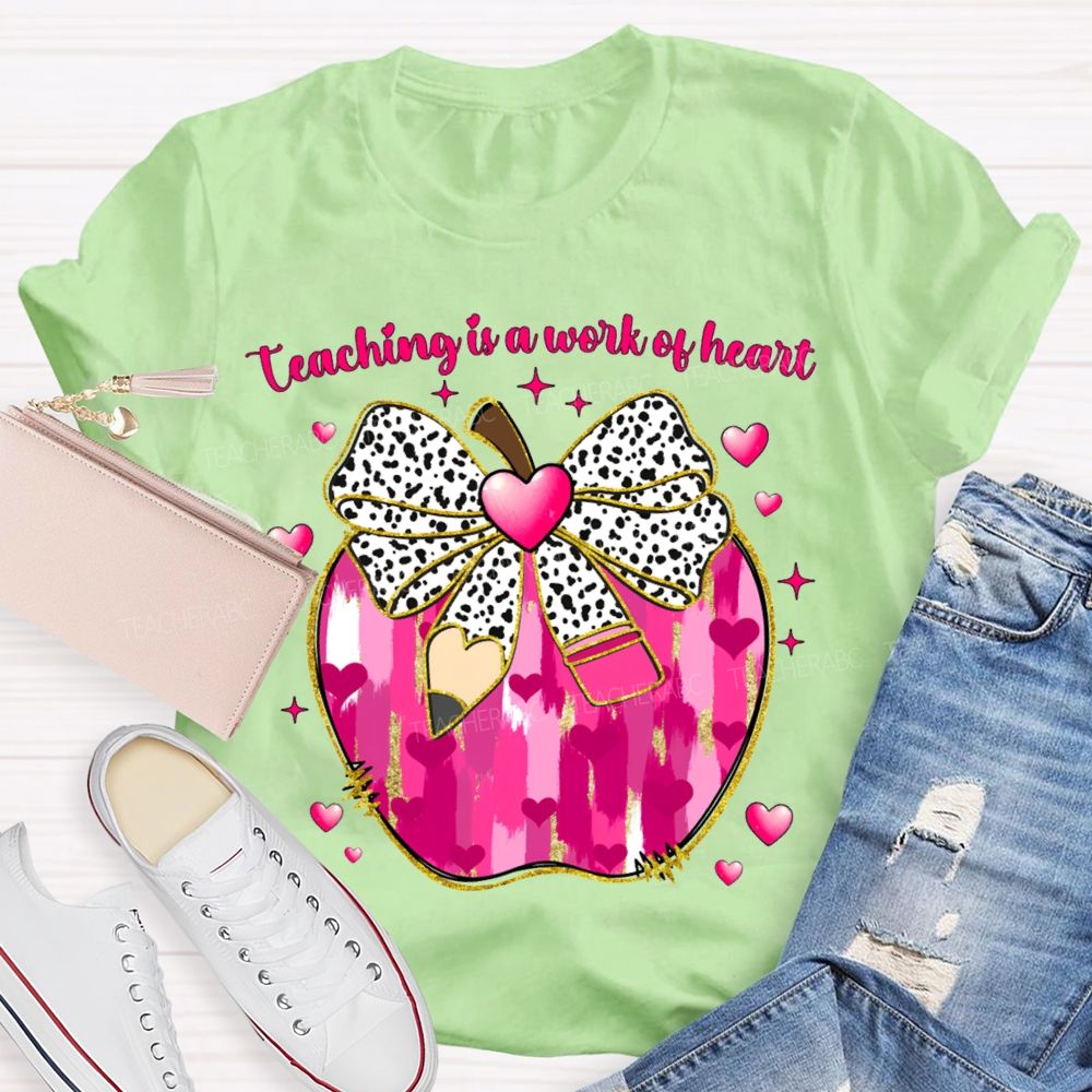 Teaching Is A Work Of Heart Polka Dot Bow And Tie-Dye Apple T-shirt
