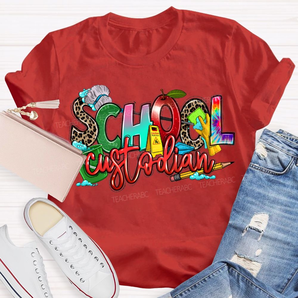 School Custodian Mop And Pencil Print T-shirt