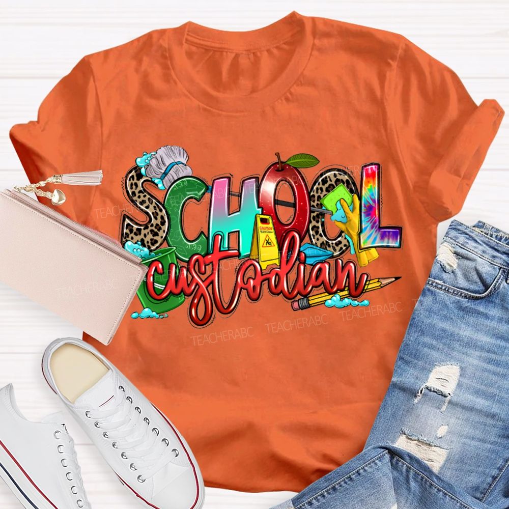 School Custodian Mop And Pencil Print T-shirt
