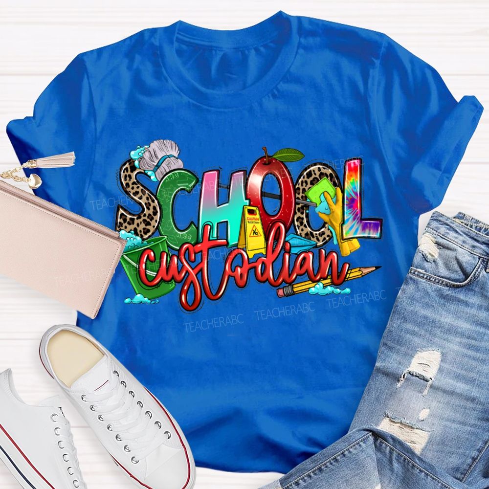 School Custodian Mop And Pencil Print T-shirt