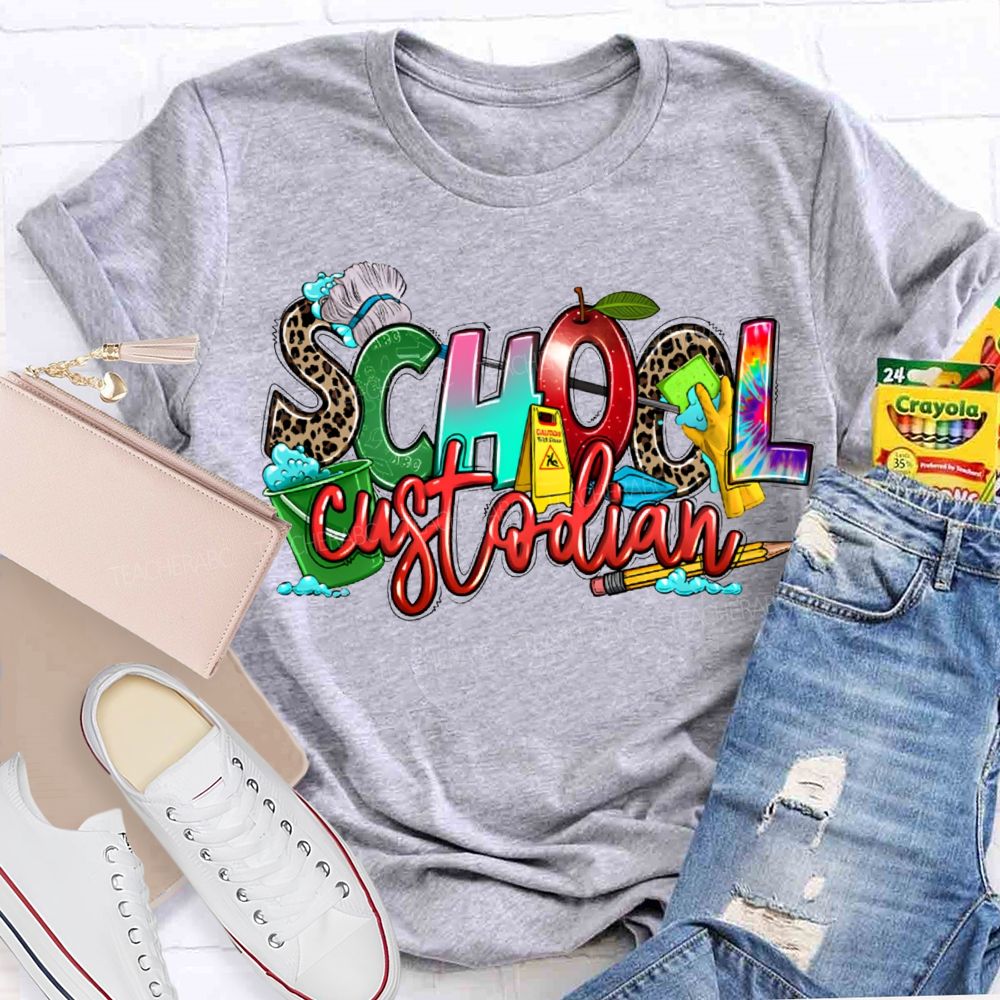 School Custodian Mop And Pencil Print T-shirt