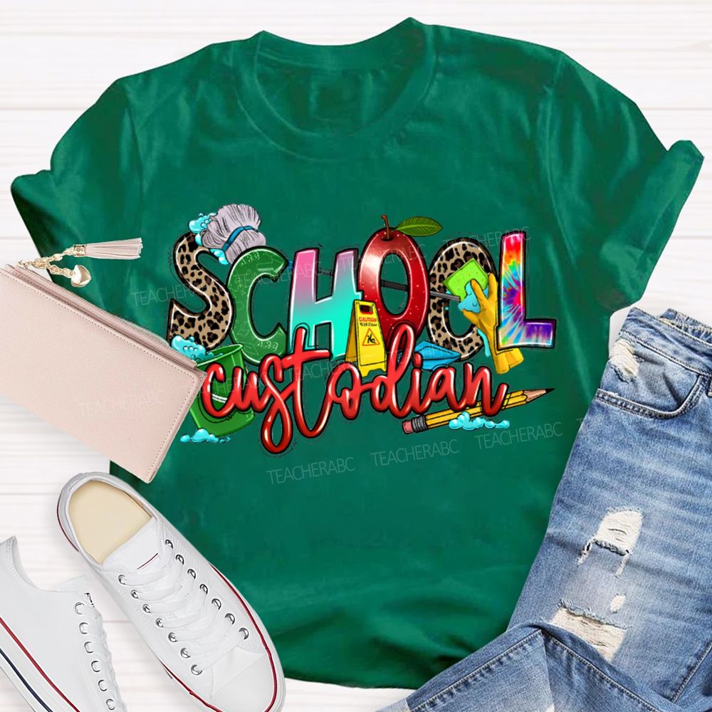 School Custodian Mop And Pencil Print T-shirt