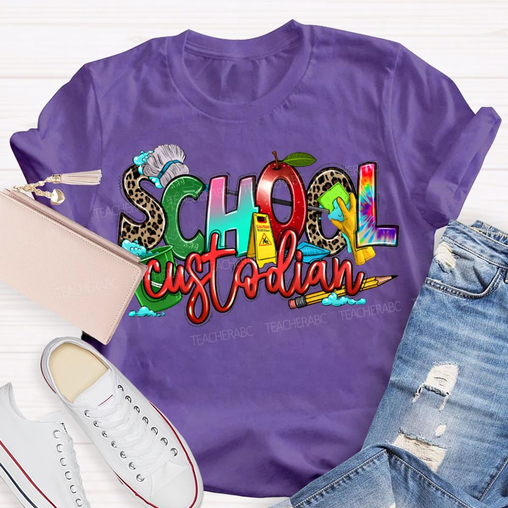 School Custodian Mop And Pencil Print T-shirt