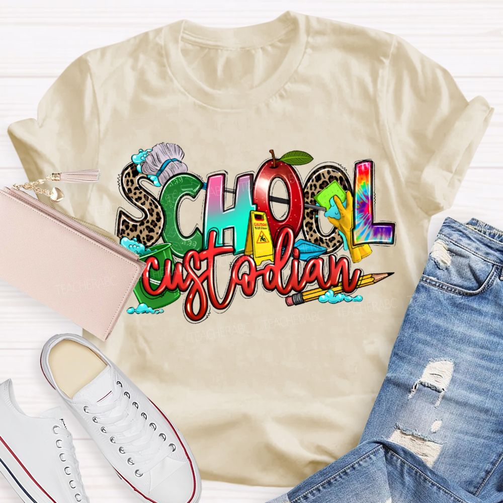 School Custodian Mop And Pencil Print T-shirt