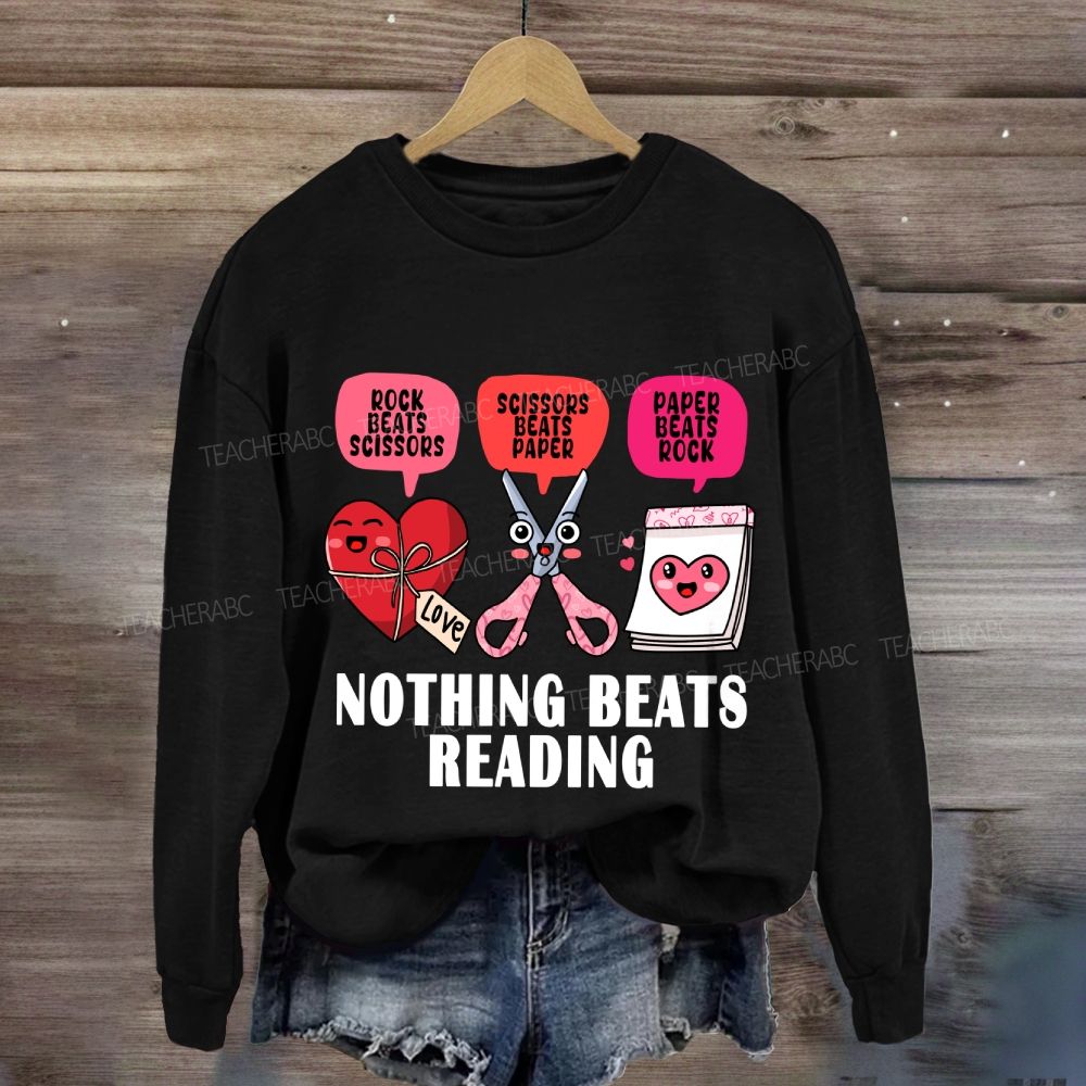 Nothing Beats Reading Pink Heart Valentine's Day Sweatshirt