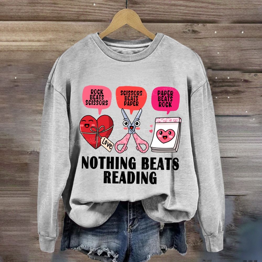 Nothing Beats Reading Pink Heart Valentine's Day Sweatshirt