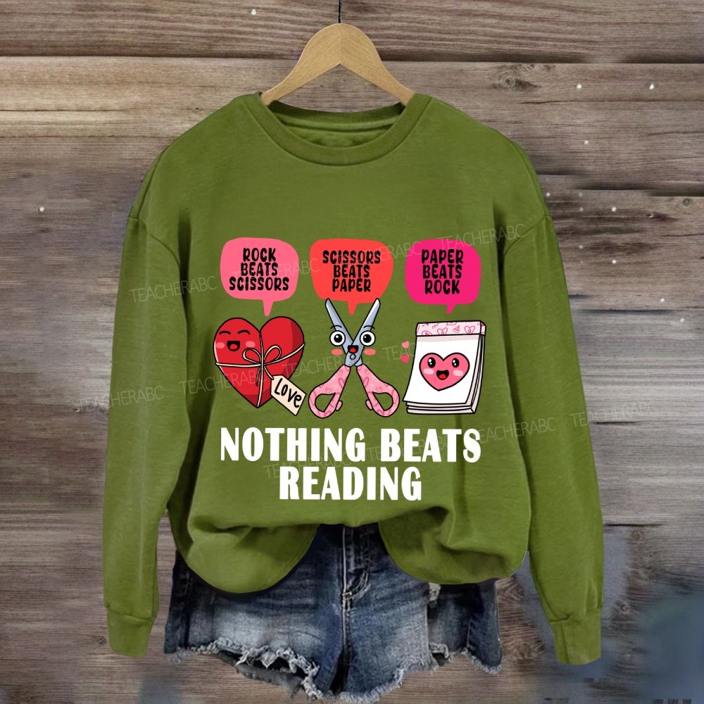 Nothing Beats Reading Pink Heart Valentine's Day Sweatshirt