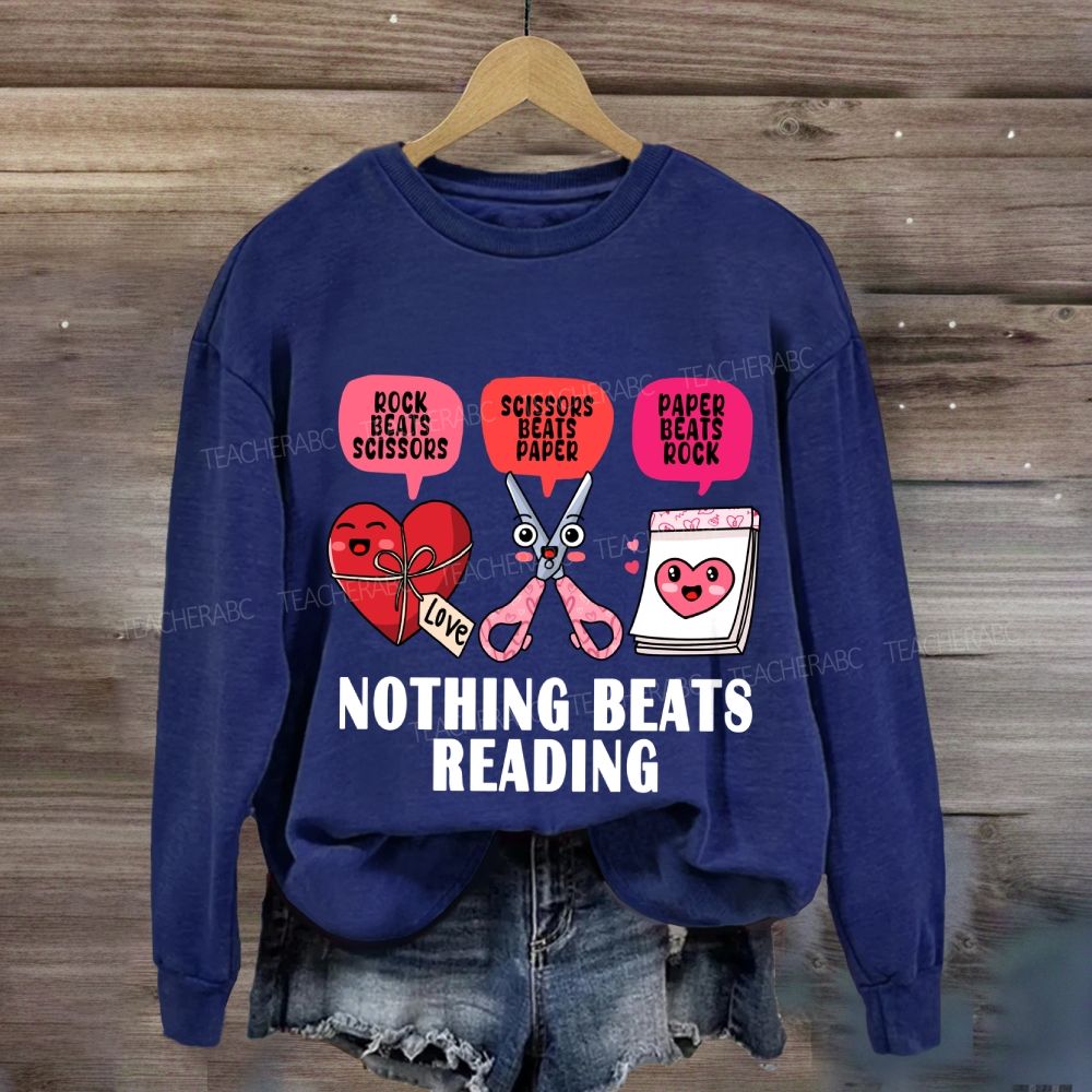 Nothing Beats Reading Pink Heart Valentine's Day Sweatshirt