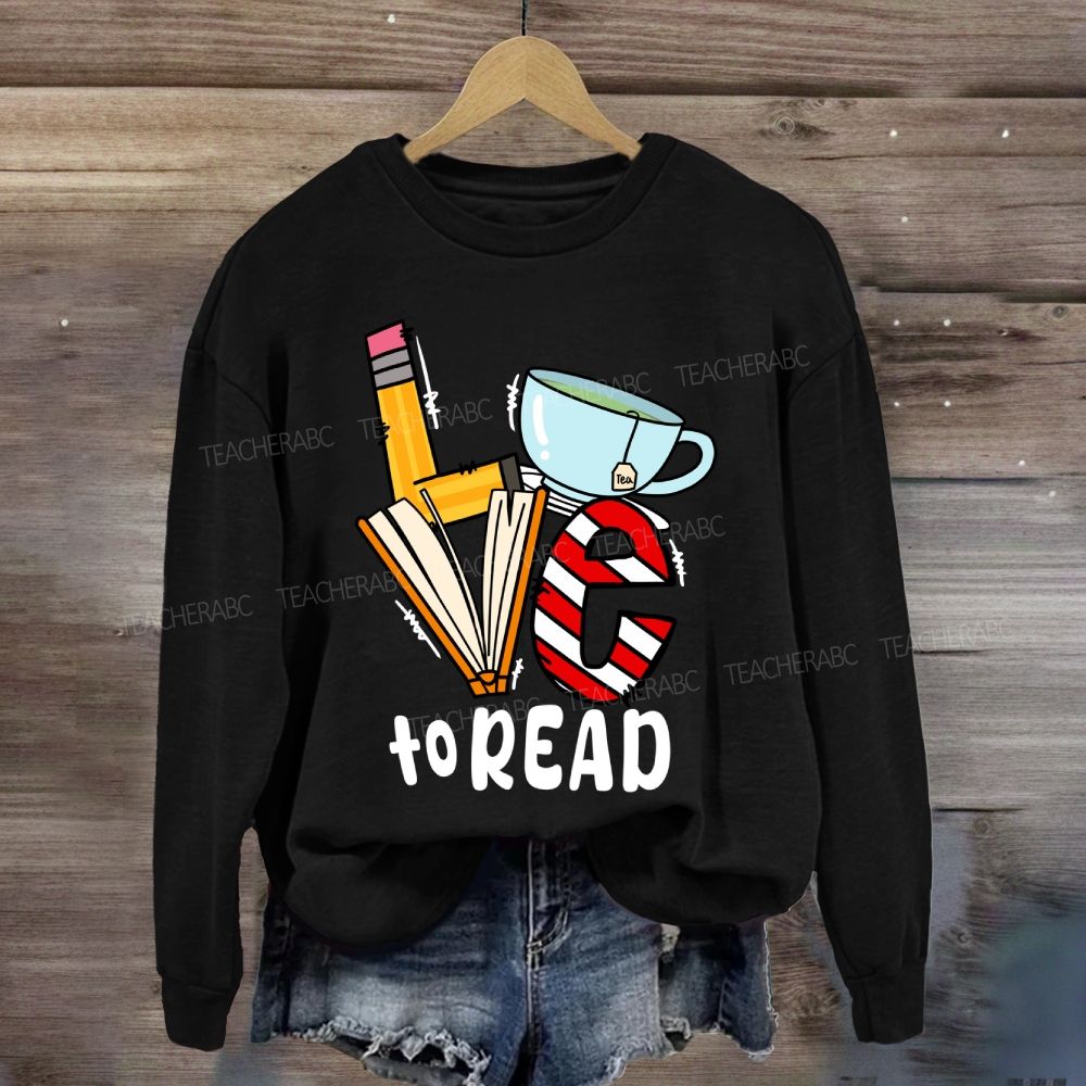 Love To Read Books Red Striped Sweatshirt