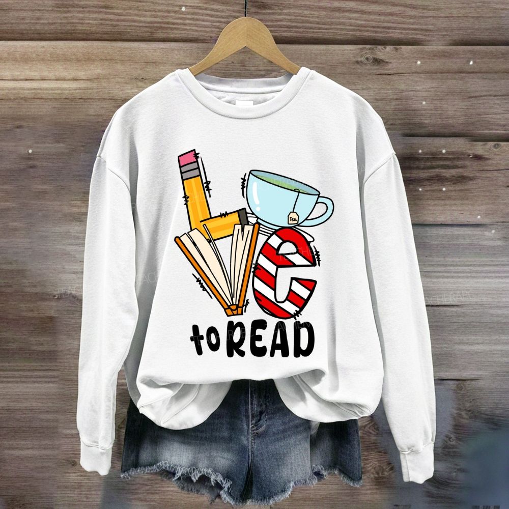 Love To Read Books Red Striped Sweatshirt