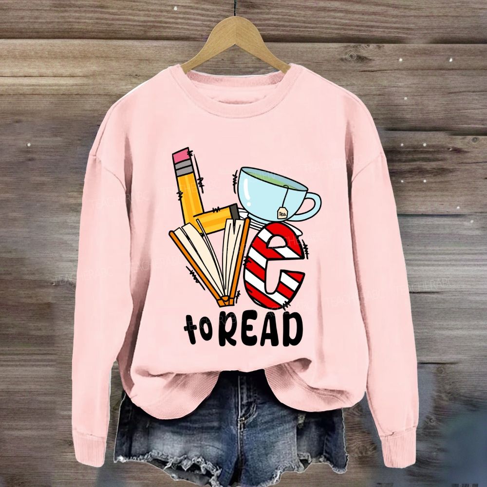 Love To Read Books Red Striped Sweatshirt