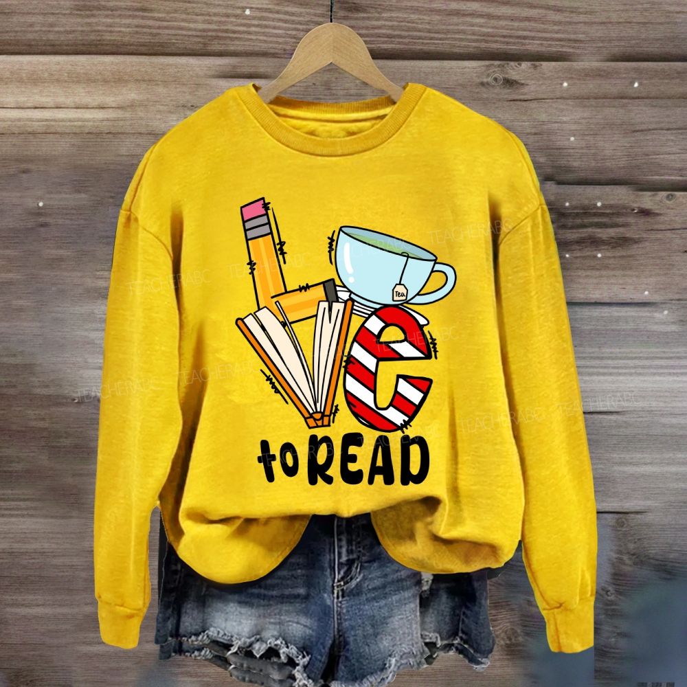 Love To Read Books Red Striped Sweatshirt