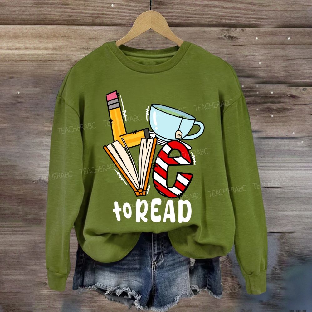 Love To Read Books Red Striped Sweatshirt
