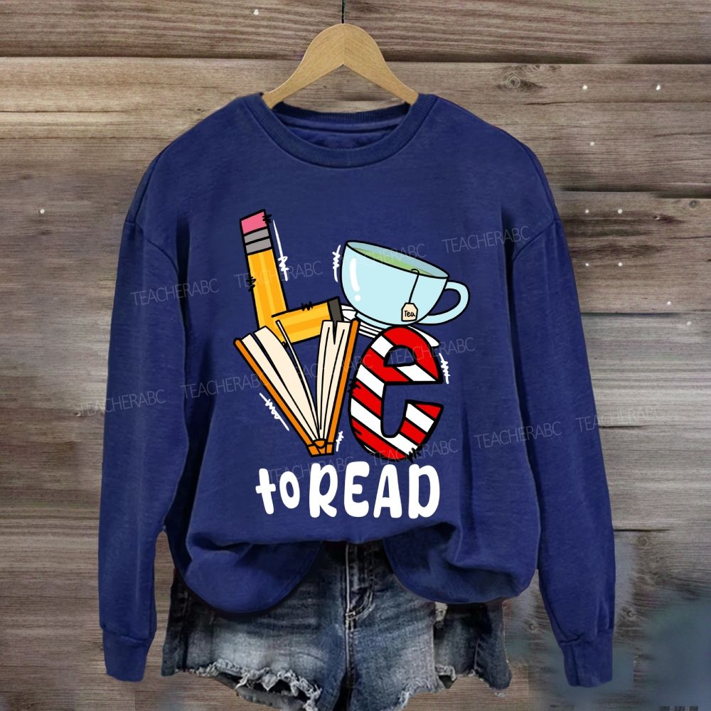 Love To Read Books Red Striped Sweatshirt
