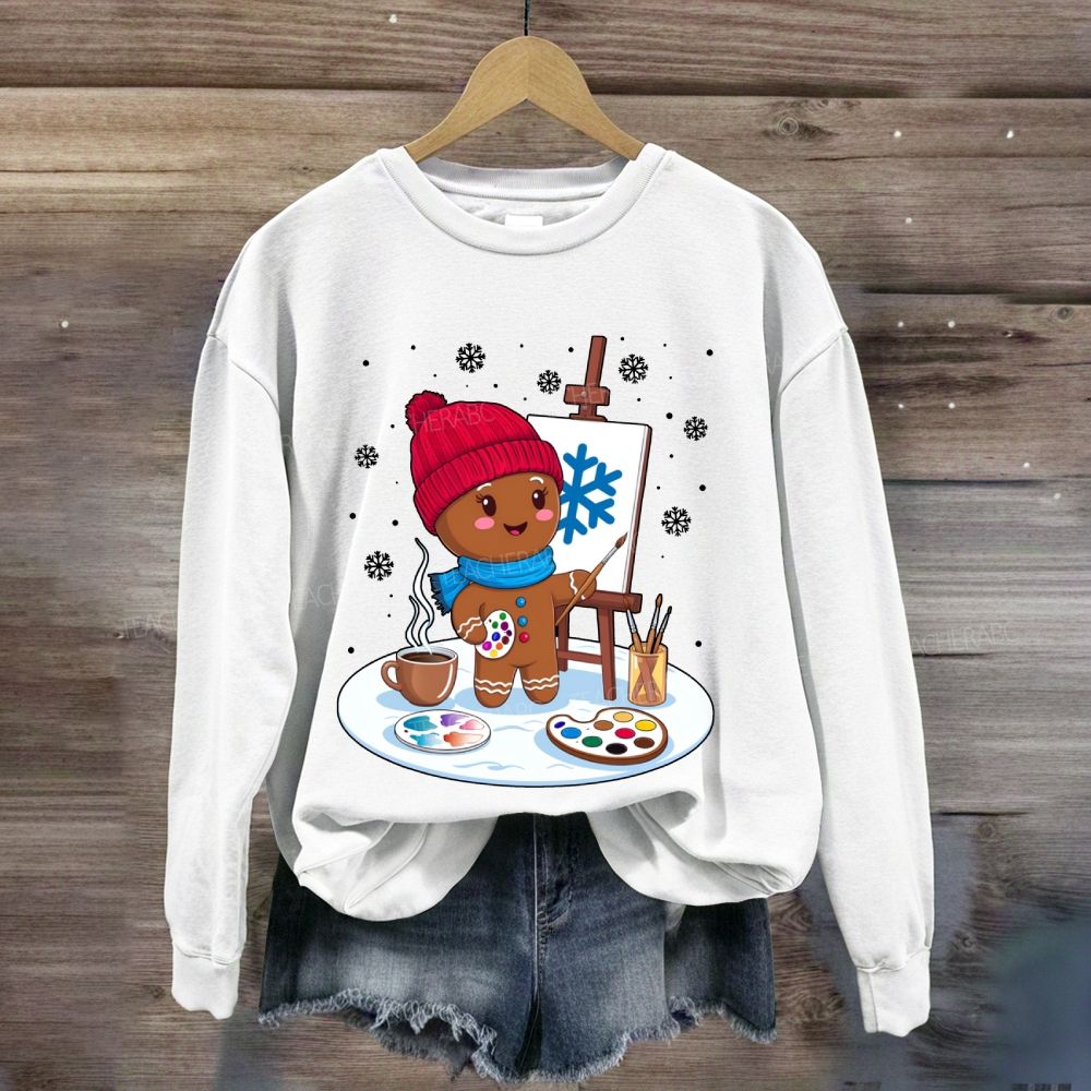 Gingerbread Man Drawing In The Snow Art Teacher Sweatshirt