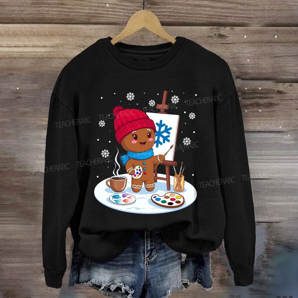 Gingerbread Man Drawing In The Snow Art Teacher Sweatshirt