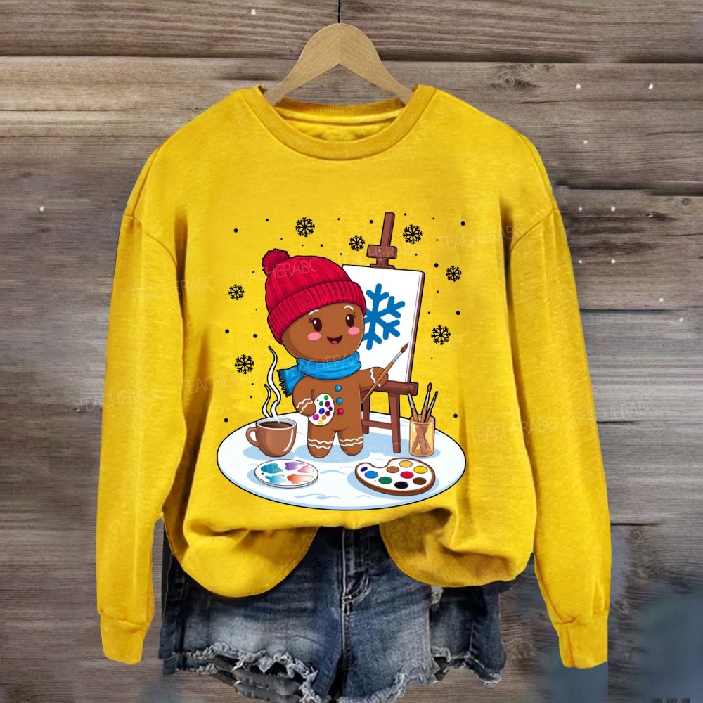 Gingerbread Man Drawing In The Snow Art Teacher Sweatshirt