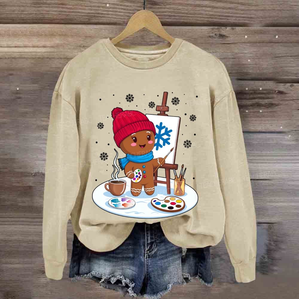 Gingerbread Man Drawing In The Snow Art Teacher Sweatshirt