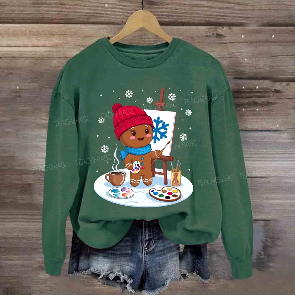 Gingerbread Man Drawing In The Snow Art Teacher Sweatshirt
