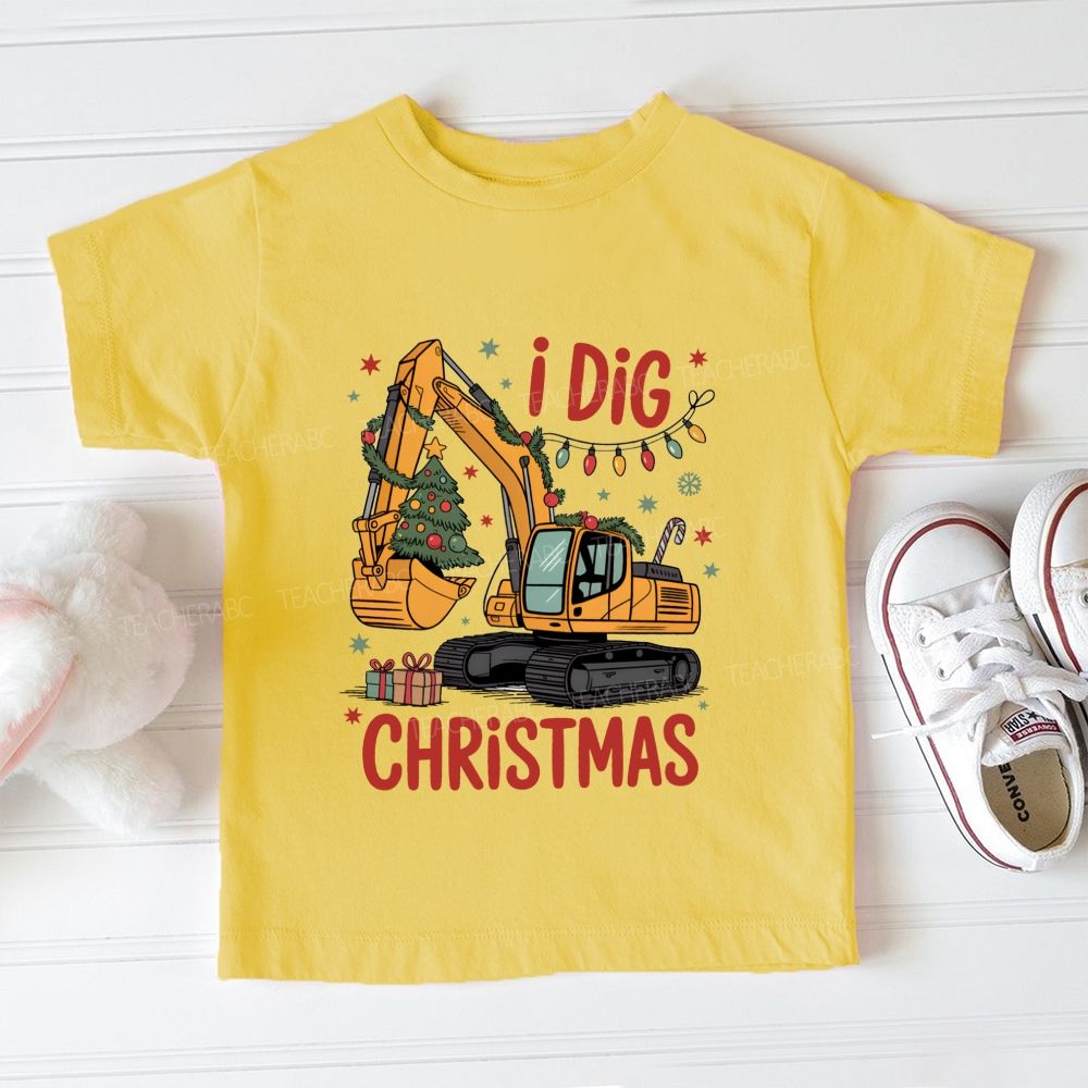 I Dig Christmas Excavator And Christmas Tree Toddler T-shirts