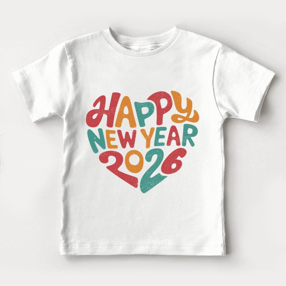 Happy New Year 2026 Merry Christmas Colored Fonts Toddler T-shirts