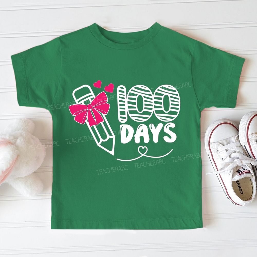 100 Days Of School Bow Pencil Print Toddler T-shirts