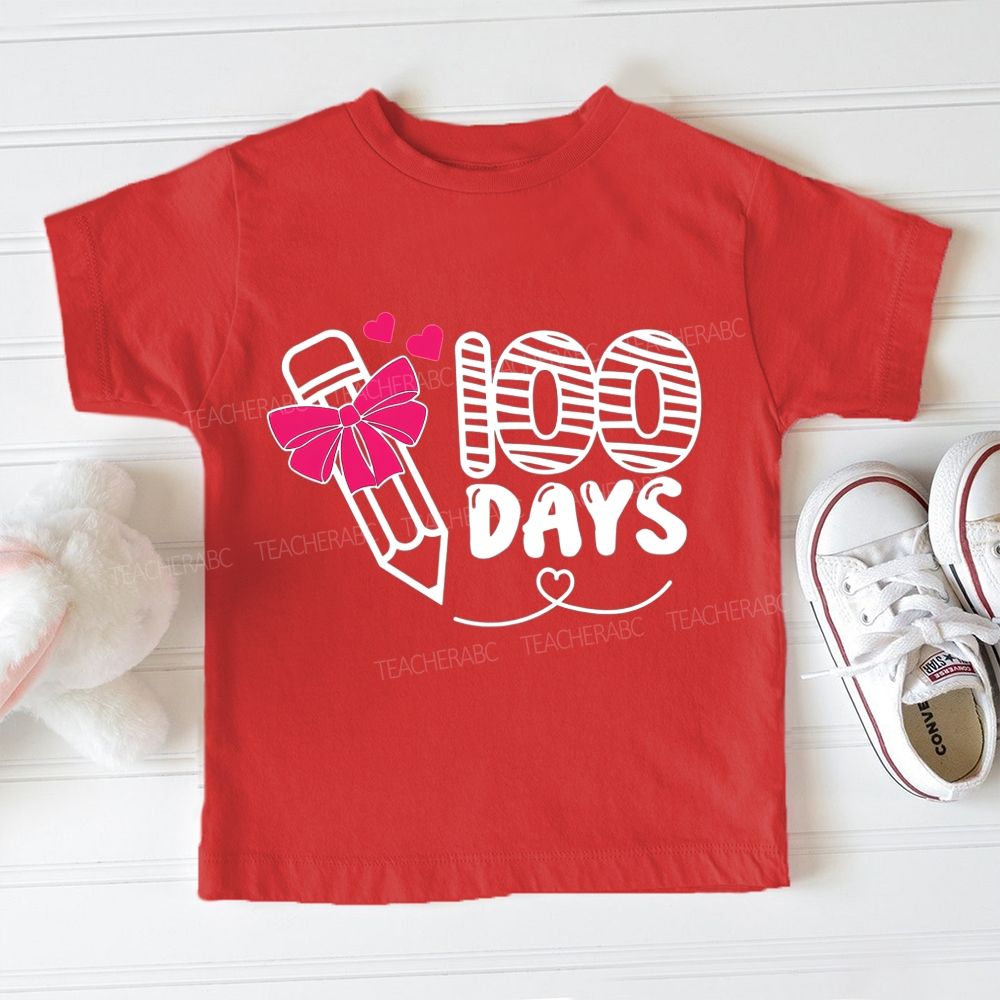 100 Days Of School Bow Pencil Print Toddler T-shirts