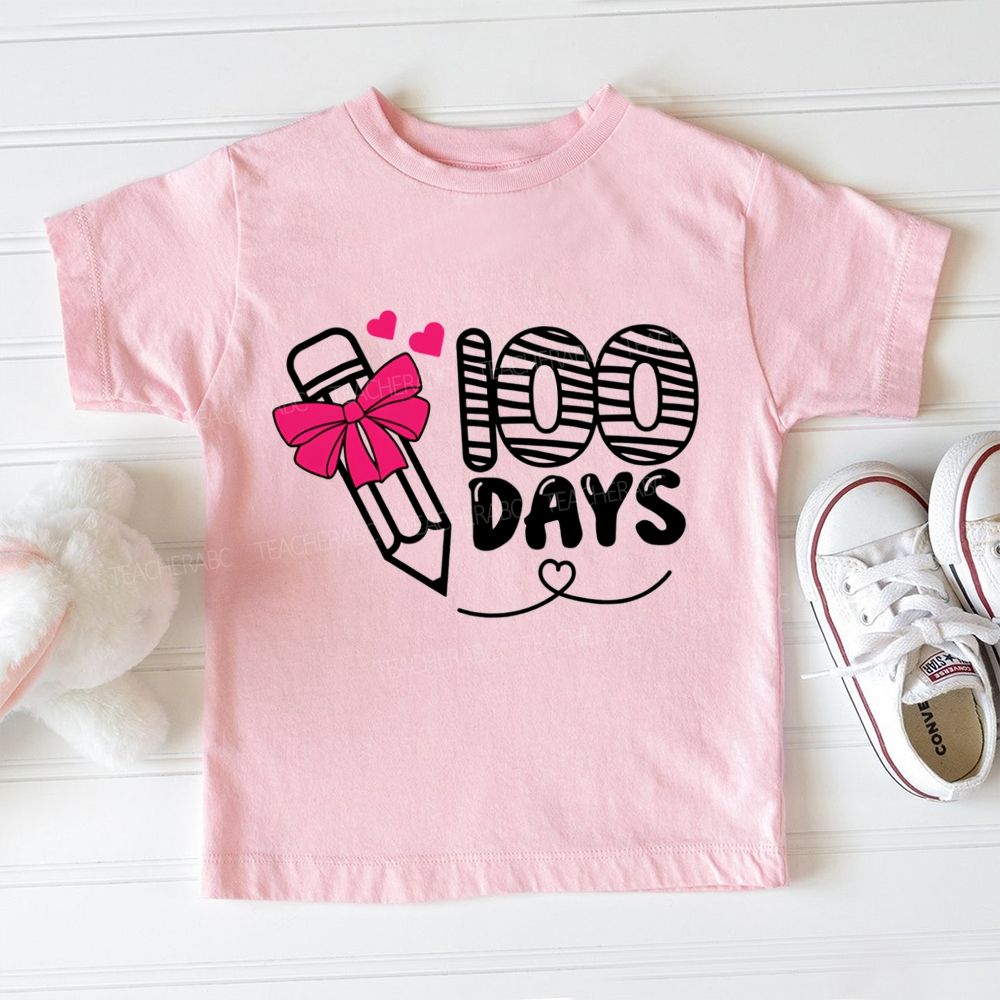 100 Days Of School Bow Pencil Print Toddler T-shirts