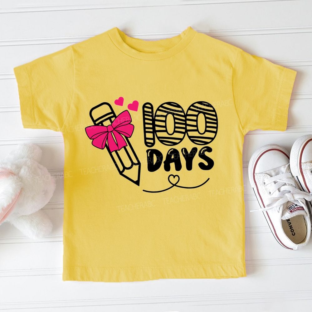100 Days Of School Bow Pencil Print Toddler T-shirts