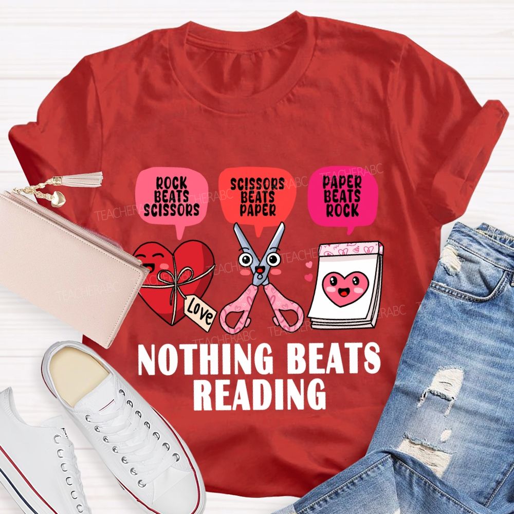 Nothing Beats Reading Pink Heart Valentine'S Day T-Shirt