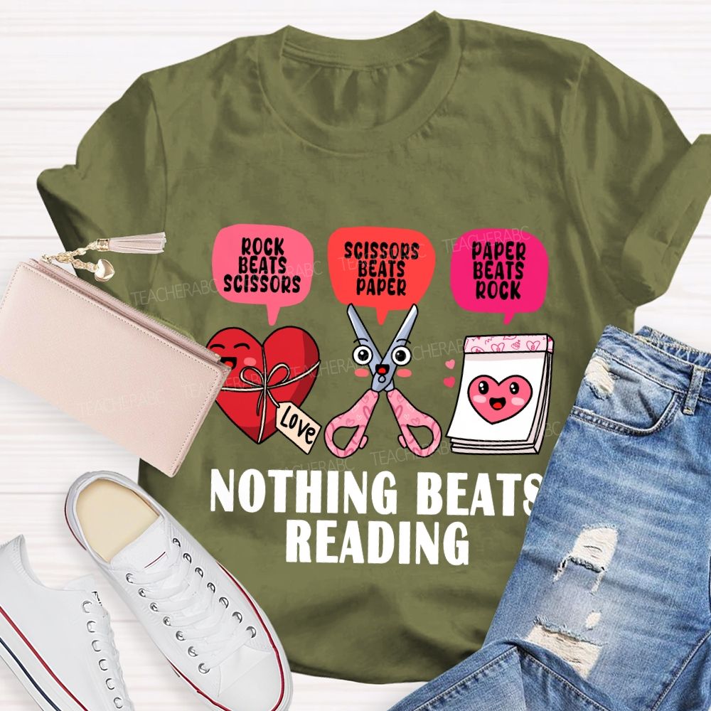 Nothing Beats Reading Pink Heart Valentine'S Day T-Shirt
