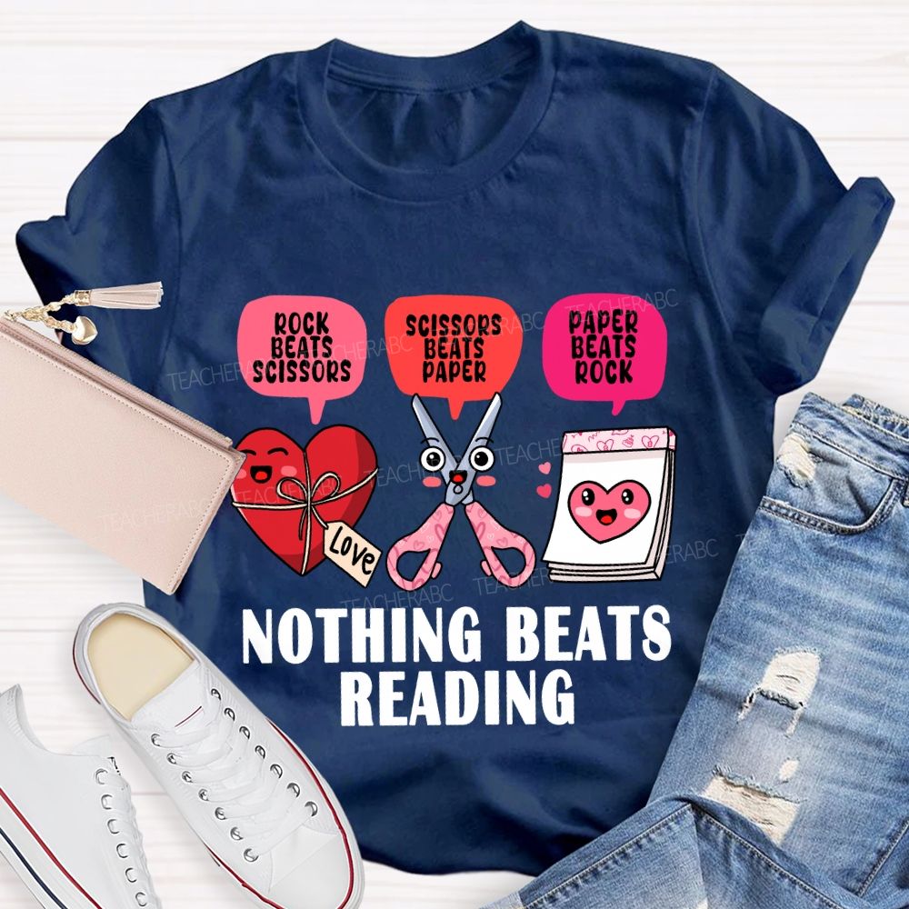 Nothing Beats Reading Pink Heart Valentine'S Day T-Shirt