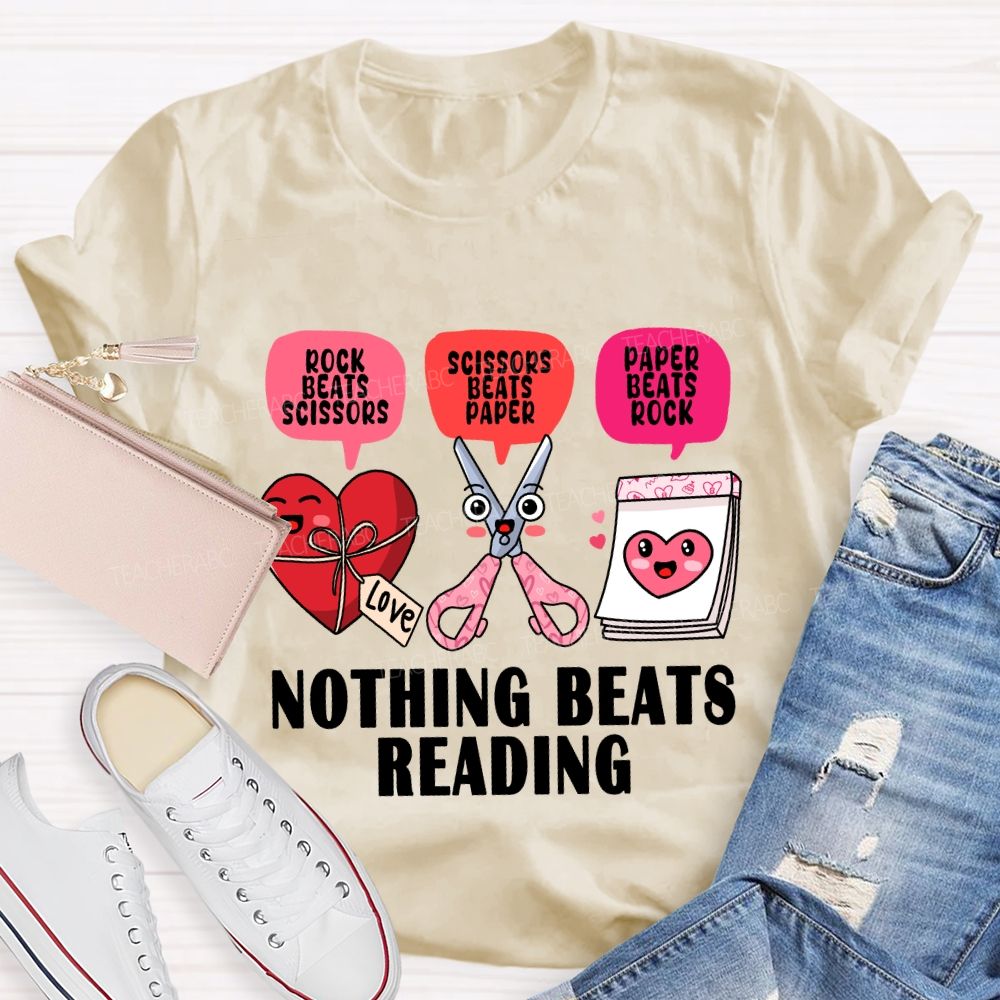 Nothing Beats Reading Pink Heart Valentine'S Day T-Shirt