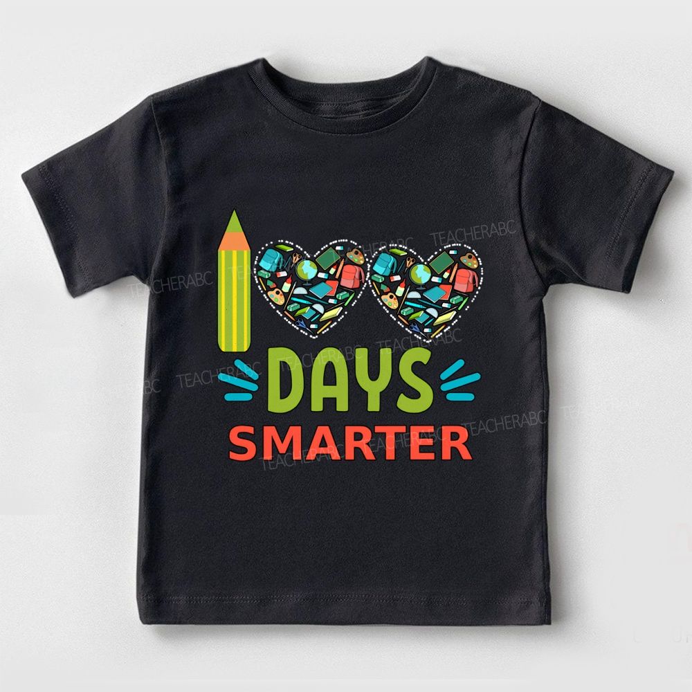 100 Days Smarter Books With Heart Print Toddler T-shirts