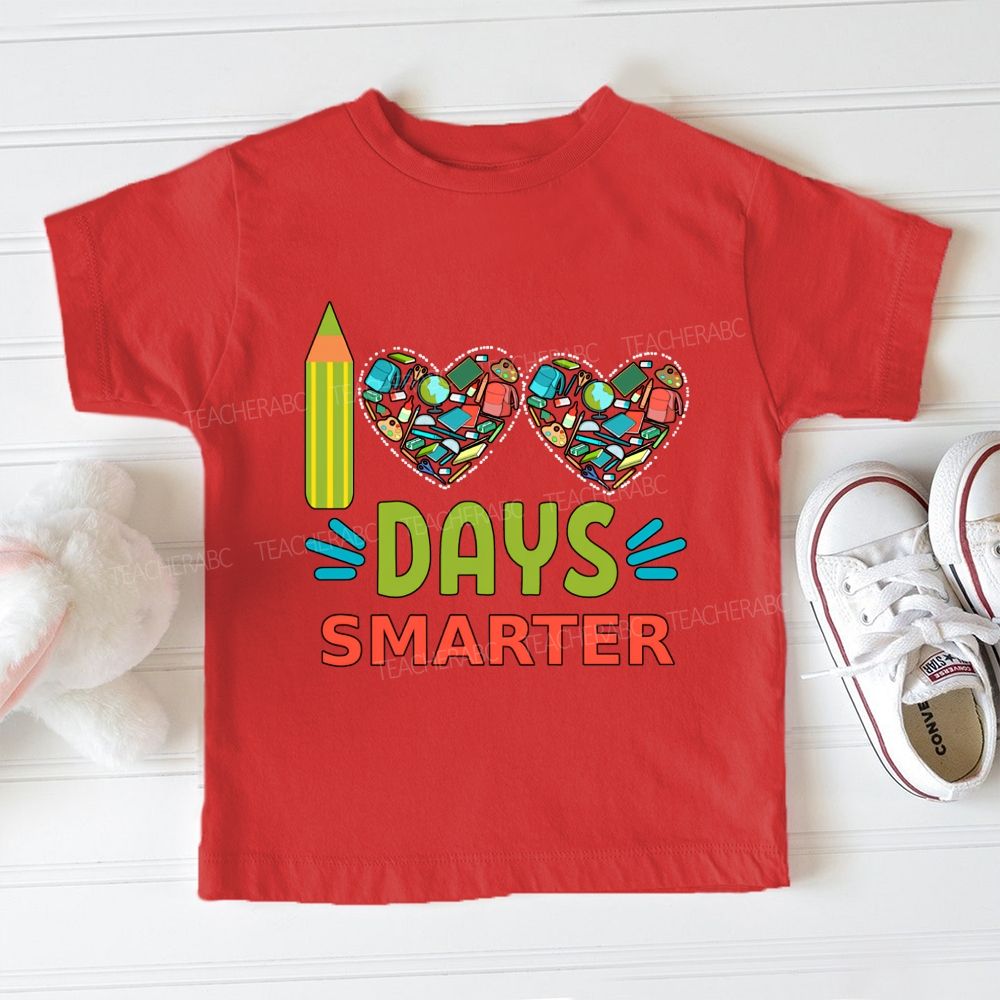 100 Days Smarter Books With Heart Print Toddler T-shirts