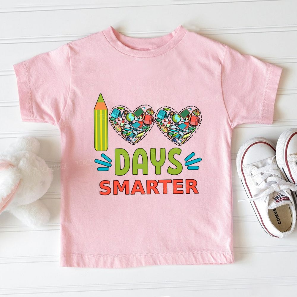 100 Days Smarter Books With Heart Print Toddler T-shirts