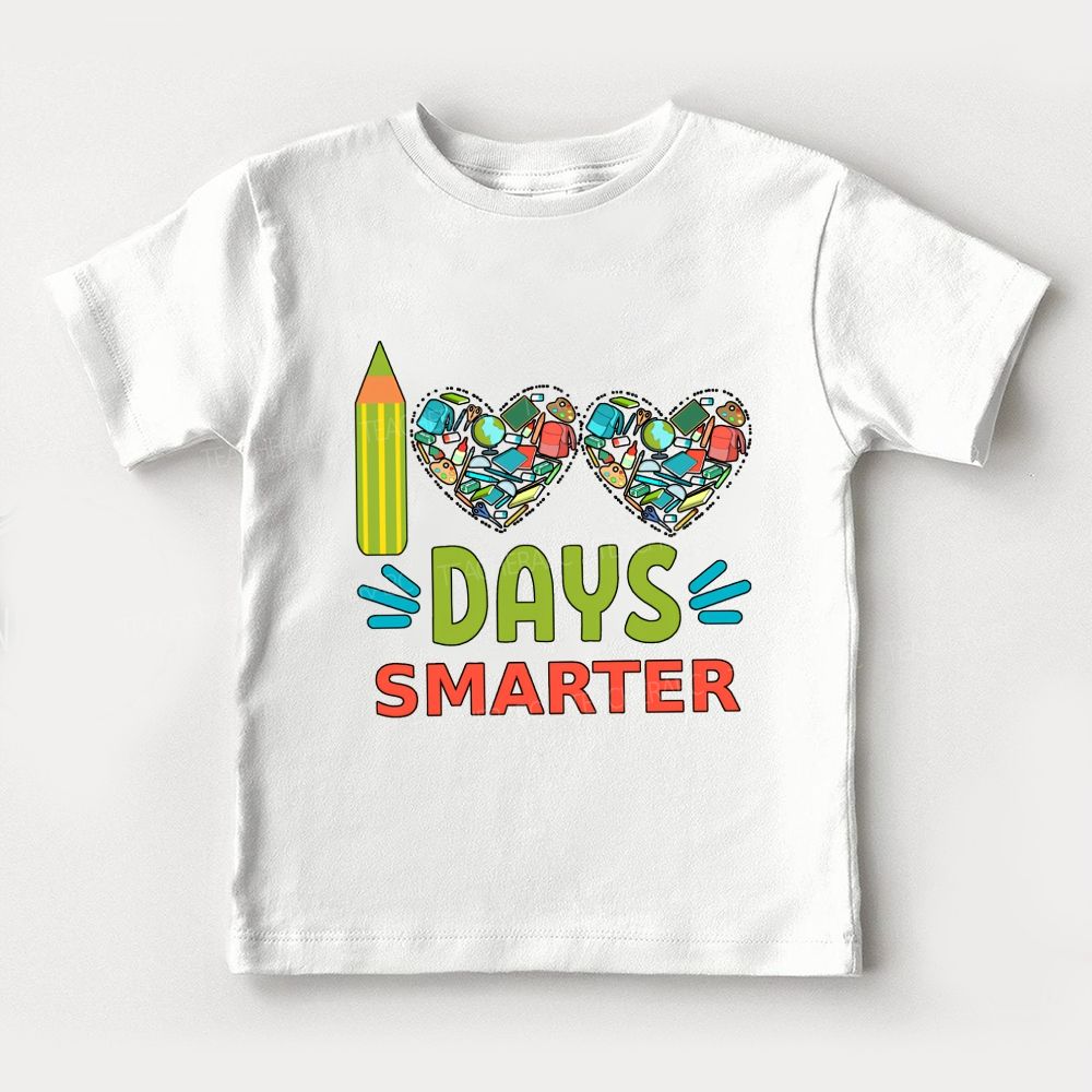 100 Days Smarter Books With Heart Print Toddler T-shirts