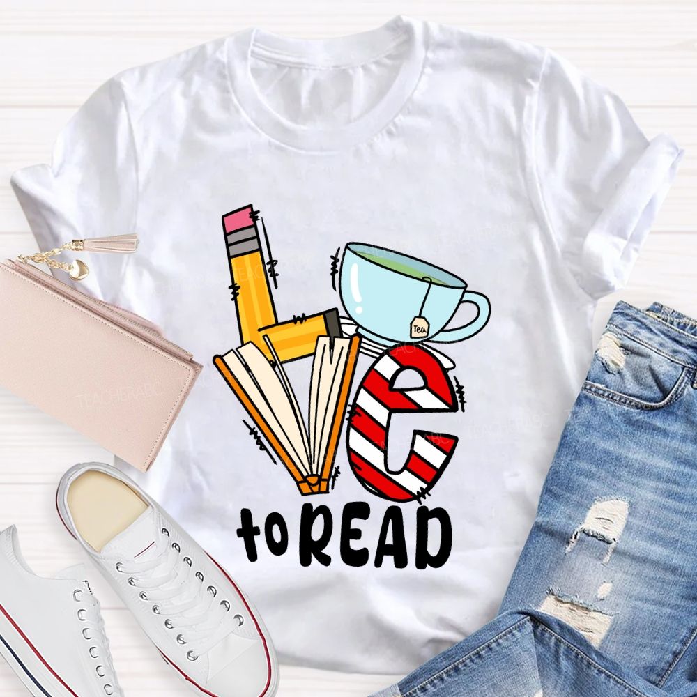 Love To Read Books Red Striped T-Shirt