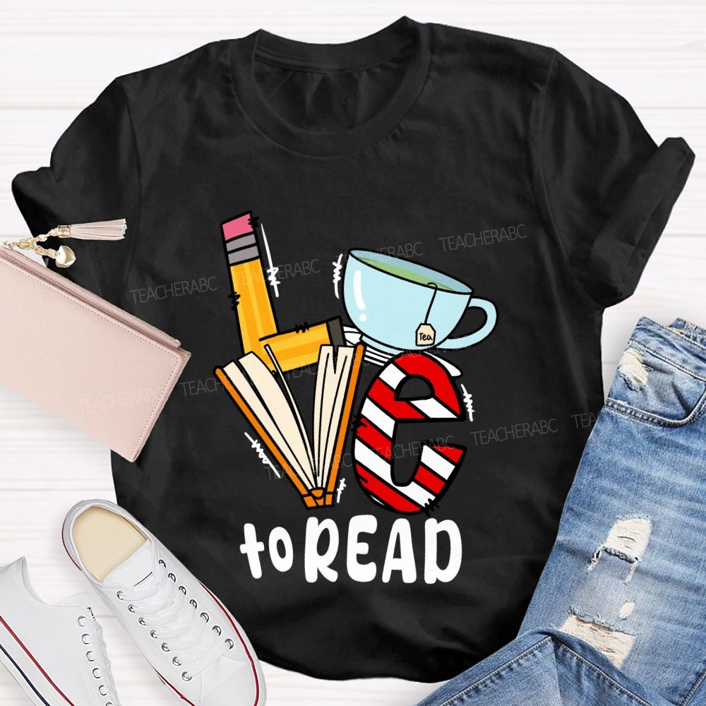 Love To Read Books Red Striped T-Shirt