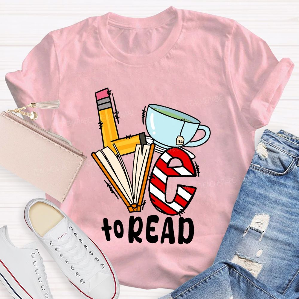 Love To Read Books Red Striped T-Shirt
