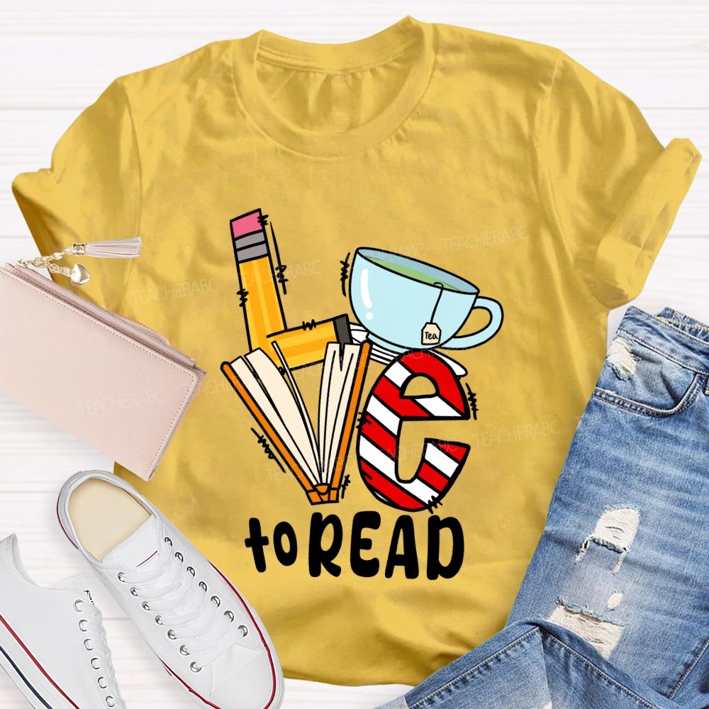 Love To Read Books Red Striped T-Shirt