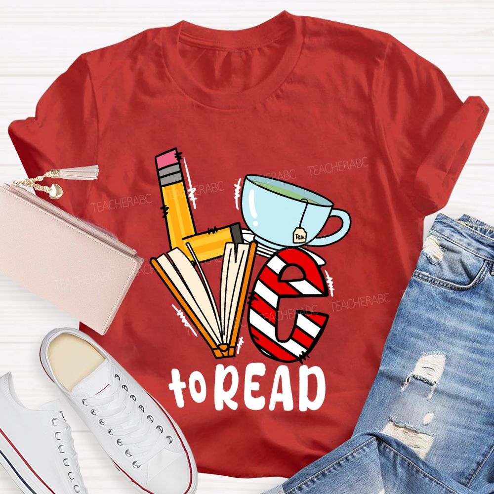 Love To Read Books Red Striped T-Shirt