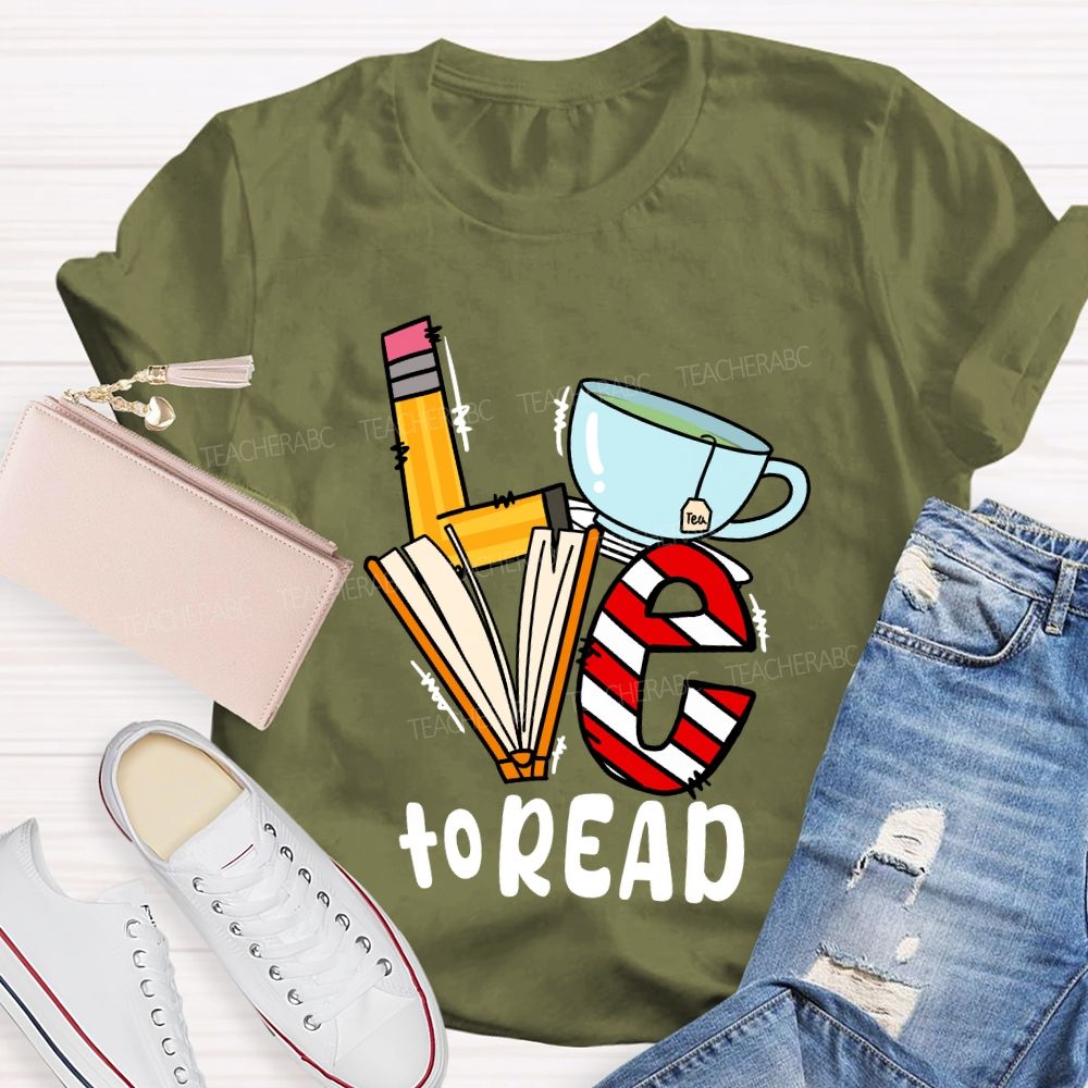 Love To Read Books Red Striped T-Shirt