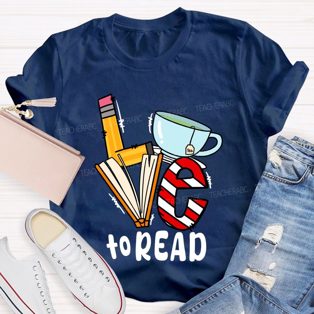 Love To Read Books Red Striped T-Shirt