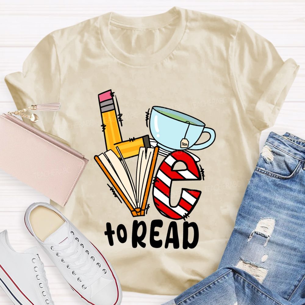 Love To Read Books Red Striped T-Shirt