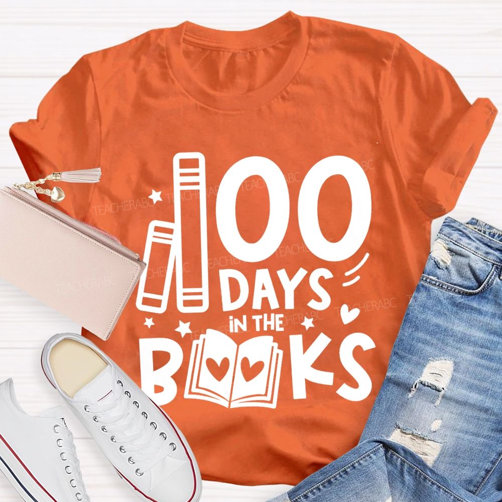 100 Days In The Books Peach Heart Books T-shirt